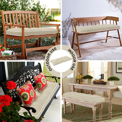 Favoyard cushion on patio bench demonstrating water-resistant protection and secure fit