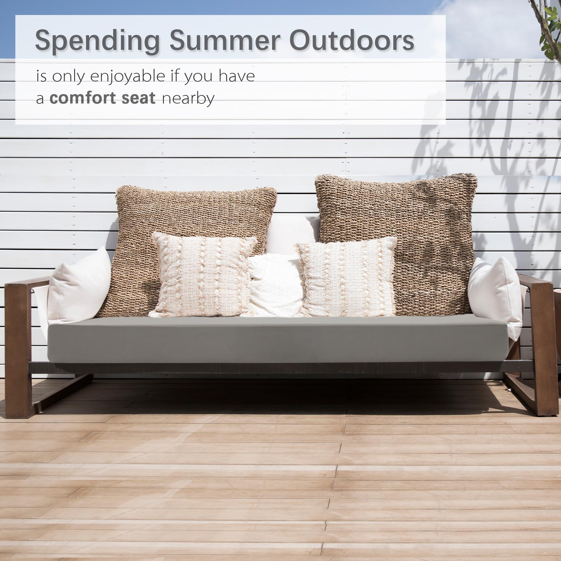 Favoyard cushion next to ruler showing accurate 48 by 18 inch size for fit verification