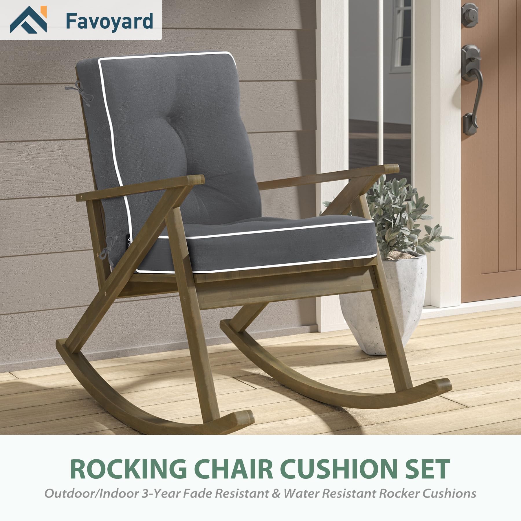 Favoyard detail of tie straps securing cushion to chair for stable seating