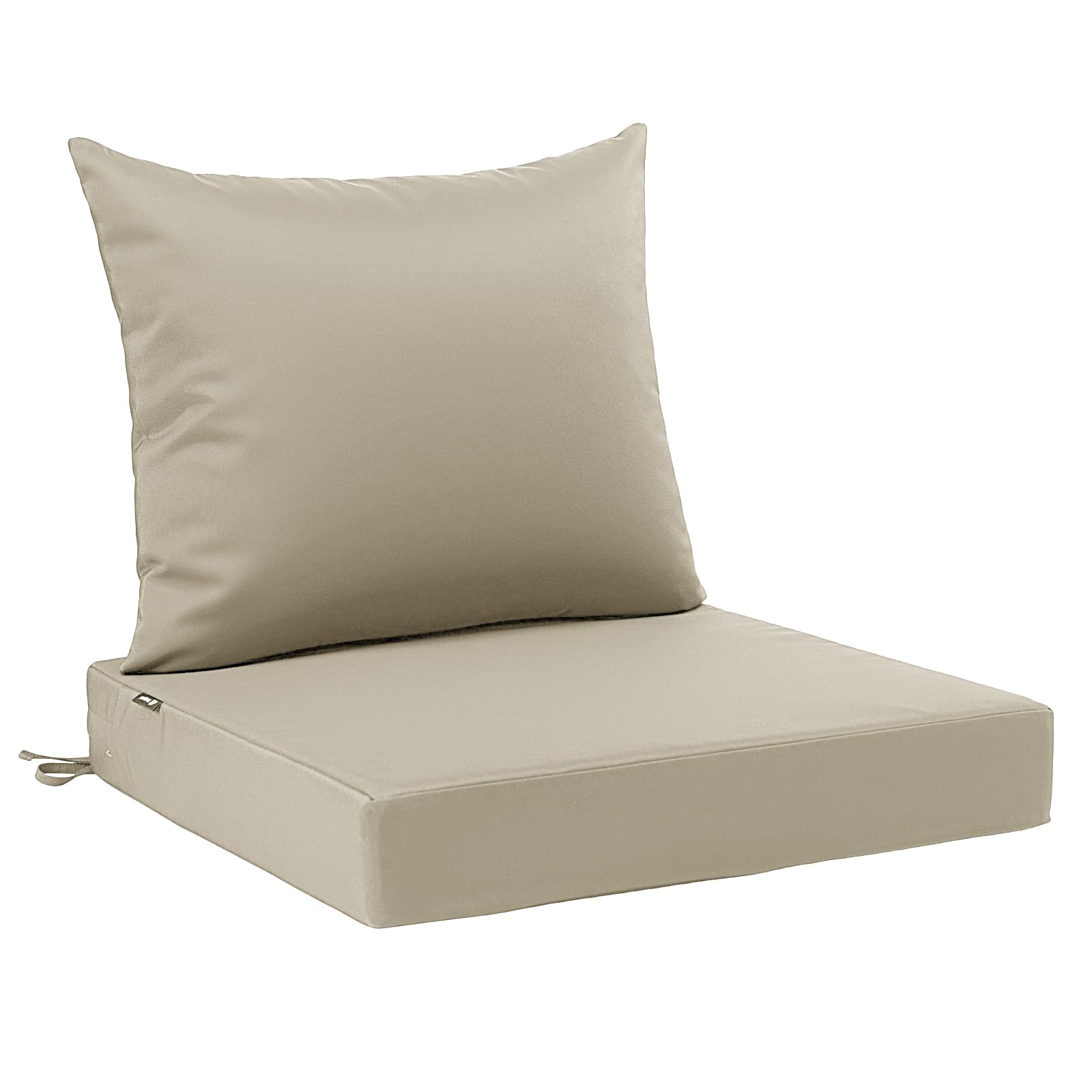 Favoyard front view of beige seat cushion showing clean look and weather-ready protection
