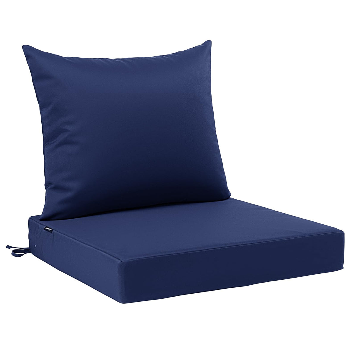 Favoyard front view of blue cushion set showing neat fit and weatherproof look