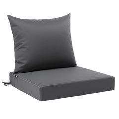 Favoyard front view of dark gray seat and back cushions showing neat fit and color, durable