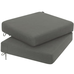 Favoyard front view of two dark gray cushions showing weatherproof finish and neat fit