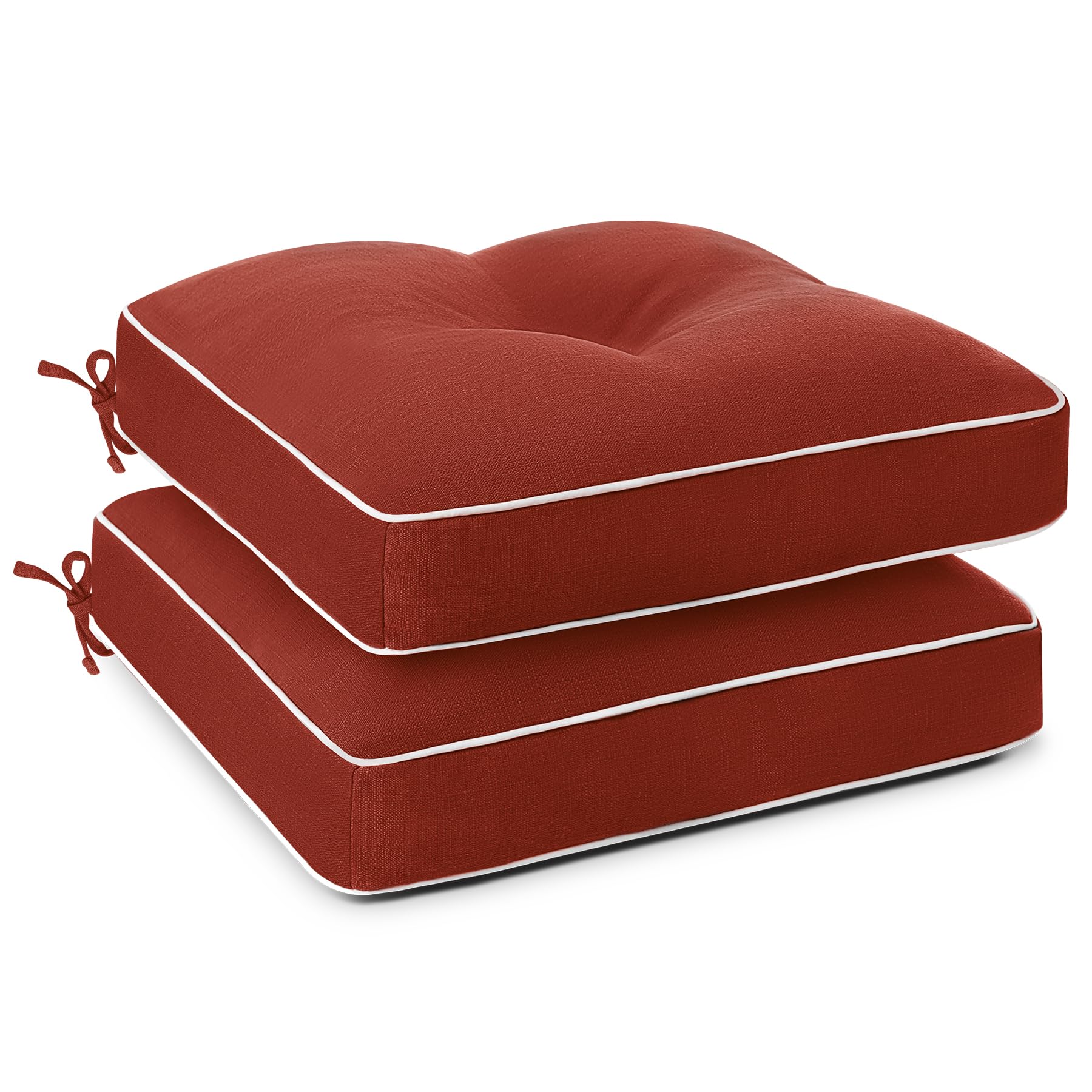 Favoyard red cushions front view showing pair and neat finish for vibrant seating