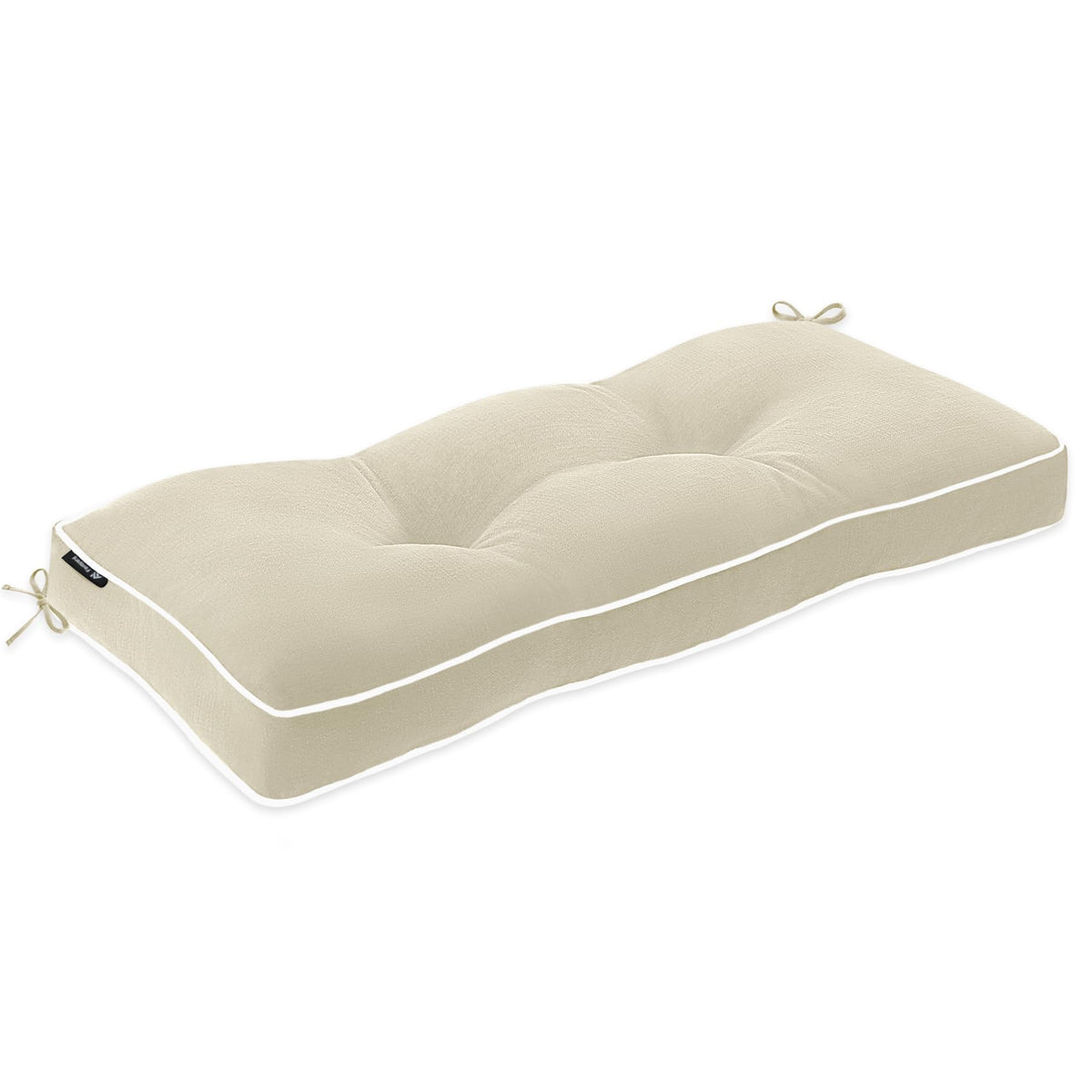 Favoyard front view of beige bench cushion showing polished look and comfort