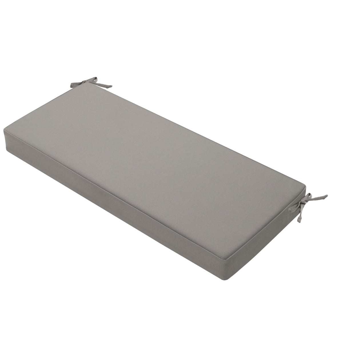 Favoyard front view of light gray bench cushion showing neat finish and comfort