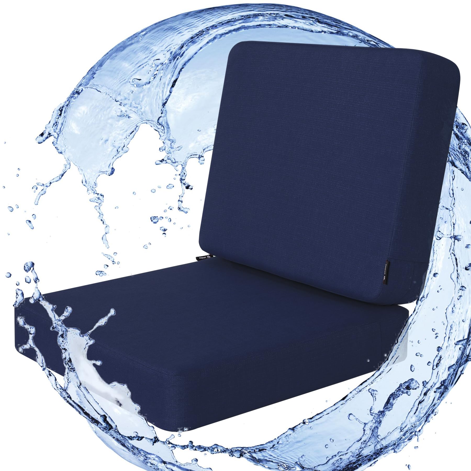 Favoyard front view of blue cushion set showing neat finish and inviting comfort