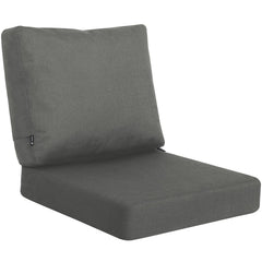 Favoyard front view of dark grey cushion showing neat fit and support