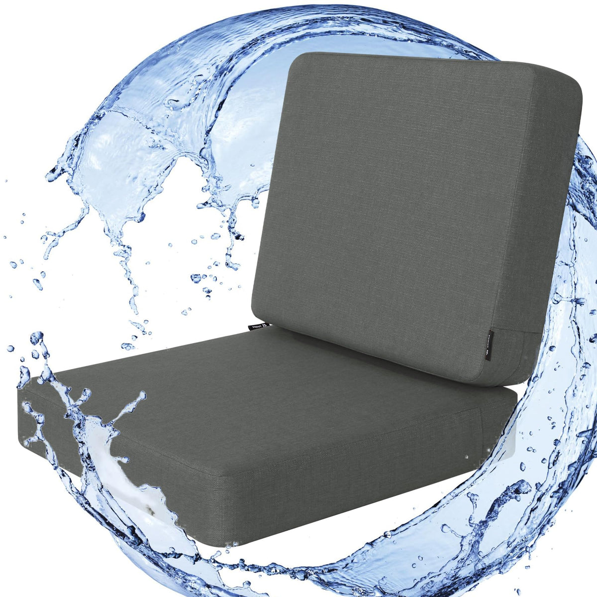 Favoyard front view of dark grey cushion shows rainproof protection and neat finish