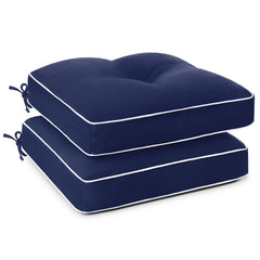 Favoyard navy cushions front view showing neat finish and inviting seating comfort