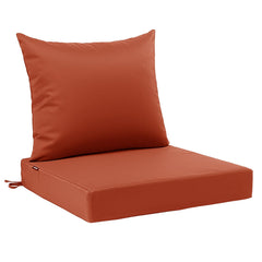 Favoyard front view of red cushion set showing neat fit and easy styling