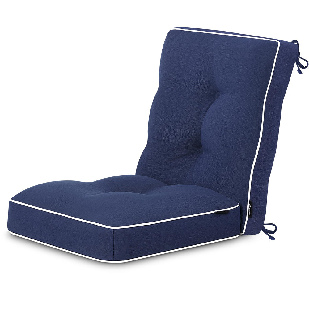 Favoyard front view of navy rocking chair cushions showing neat fit and comfort