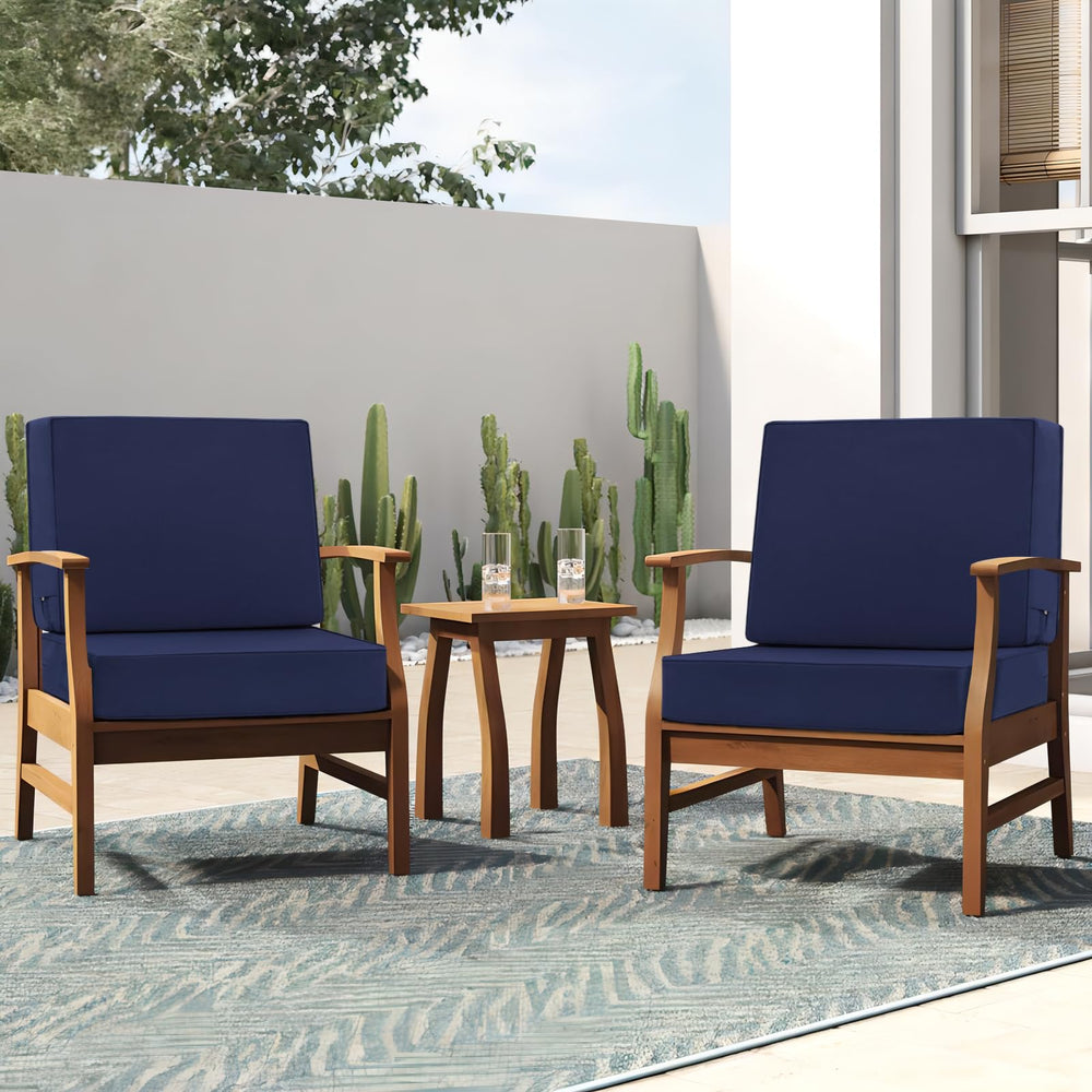 Favoyard cushions in use on patio chair demonstrating comfortable outdoor seating