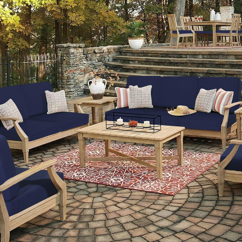 Favoyard cushions styled on garden lounge showing weatherproof, easy-care benefit