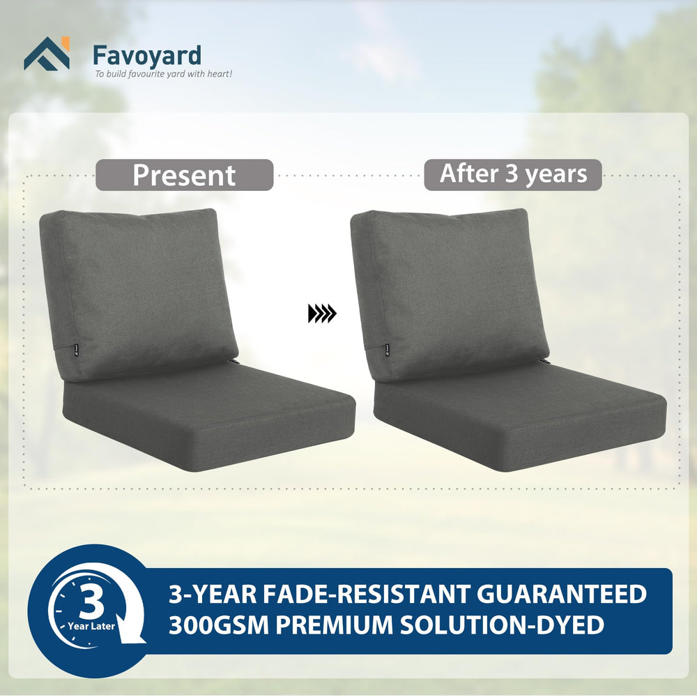 Favoyard cushions on patio chair in outdoor setting enhancing seating comfort and style