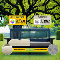 Favoyard cushion placed on patio bench demonstrating outdoor-ready style and comfort