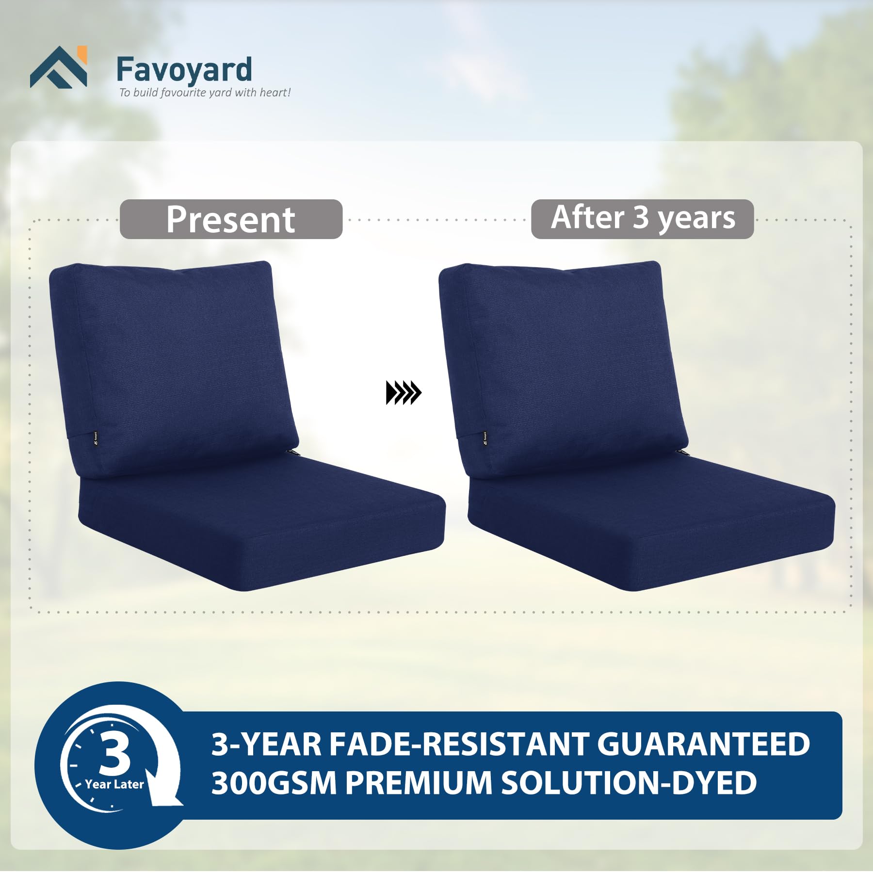 Favoyard cushion set on patio chair showing comfortable outdoor seating