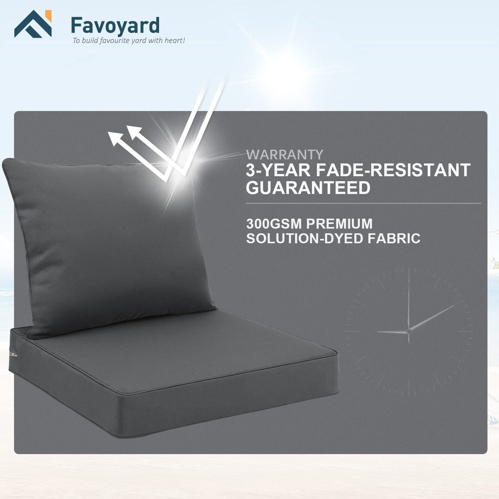 Favoyard cushion beside ruler showing 22x22 inch size for accurate fit measurement