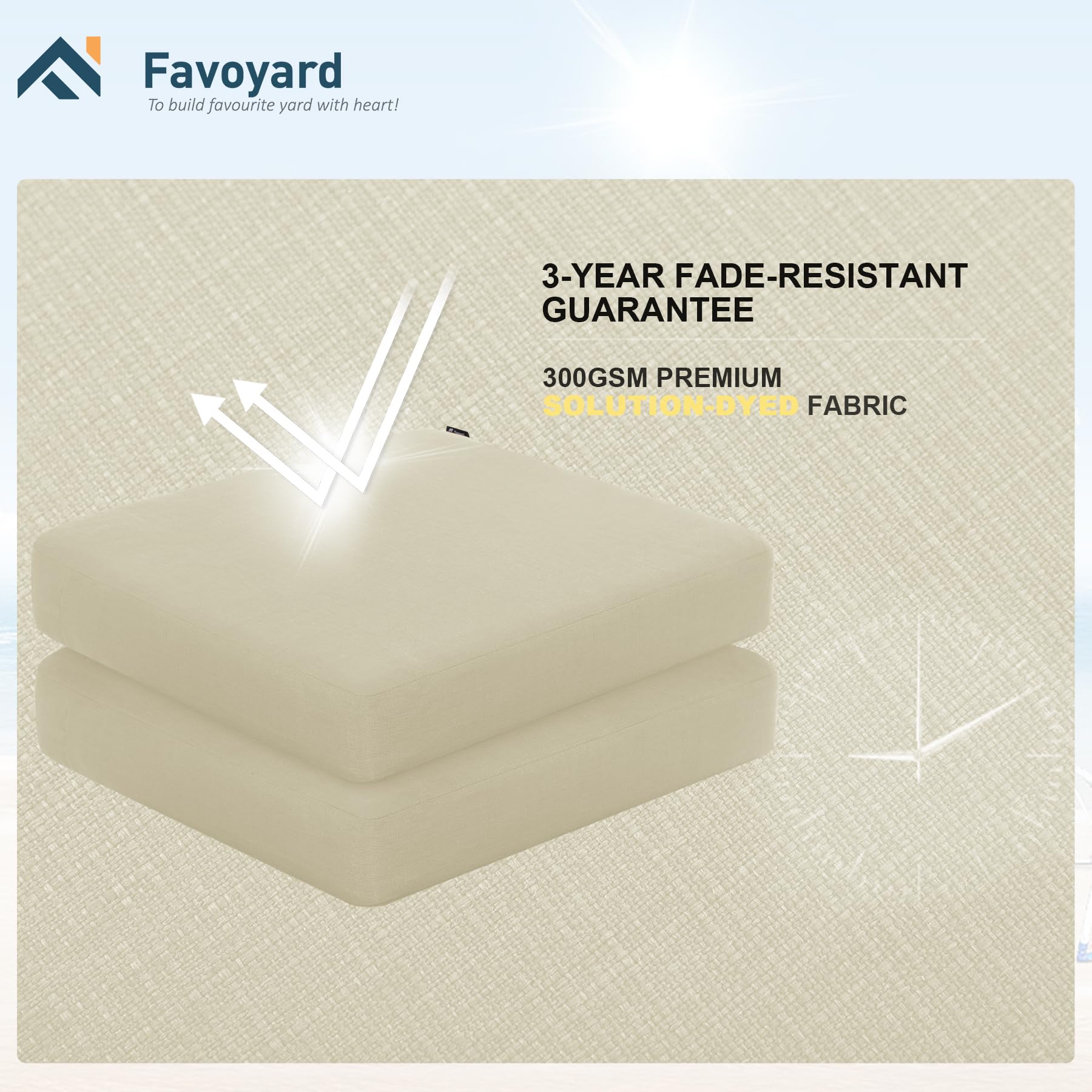 Favoyard cushion beside ruler showing accurate 22 by 22 inch sizing