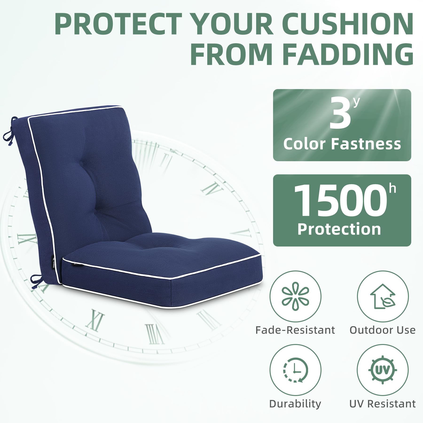 Favoyard cushion next to ruler showing 17x17 seat size for accurate fit benefit