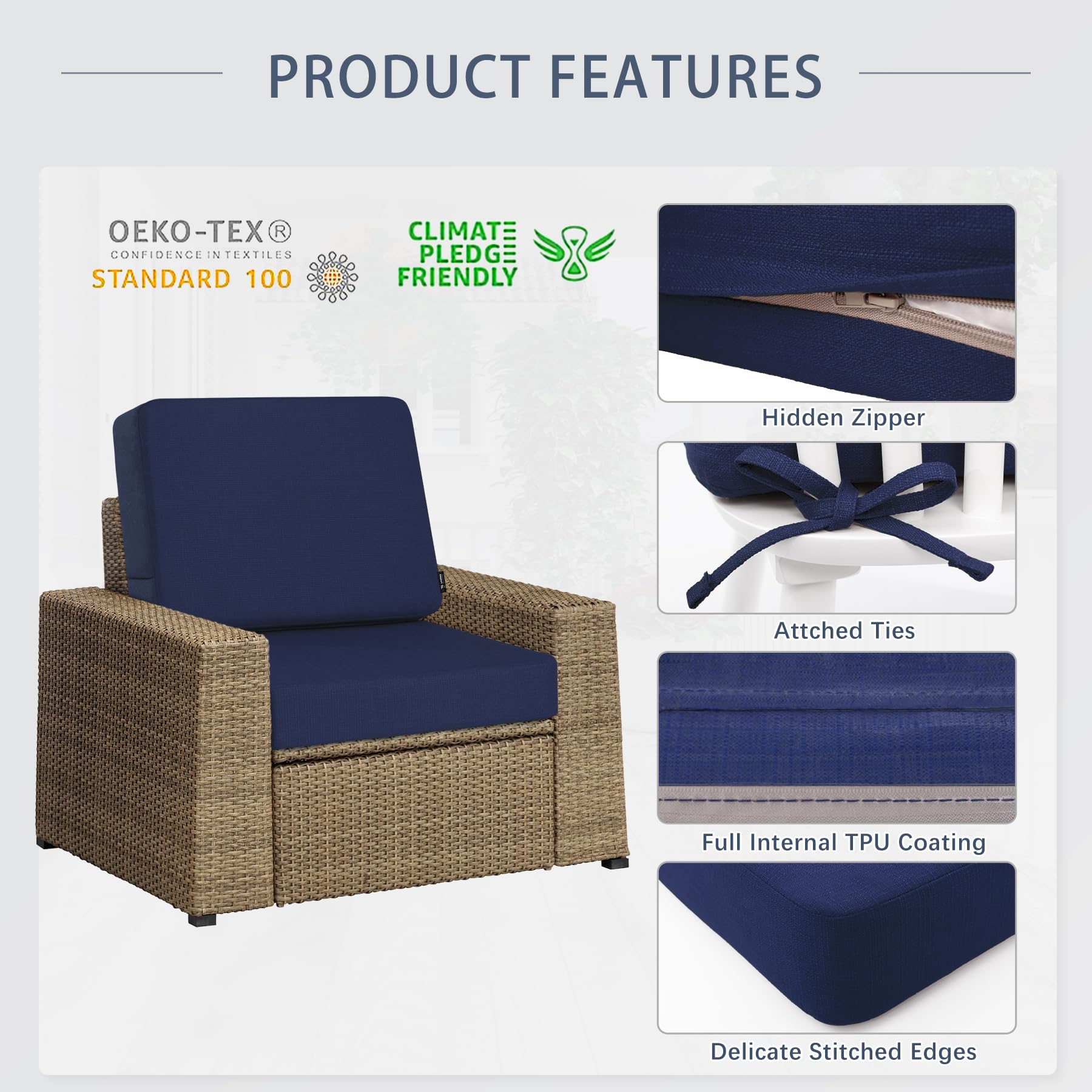 Favoyard cushion next to ruler showing 24x24 inch dimensions for accurate fit
