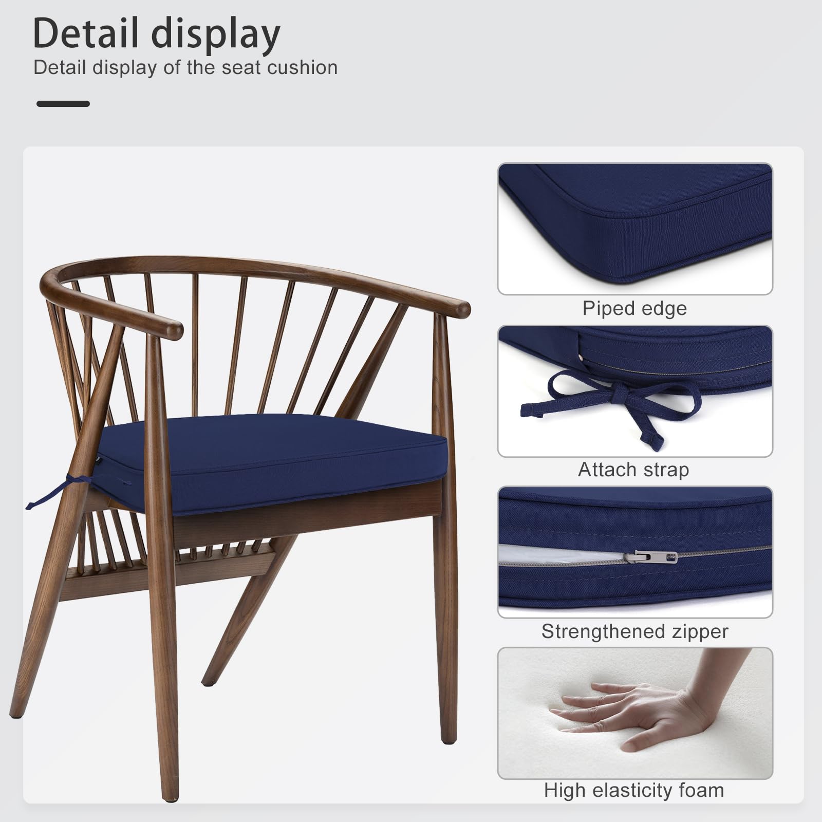 Favoyard straps and piping detail preventing slipping and extending cushion life benefit