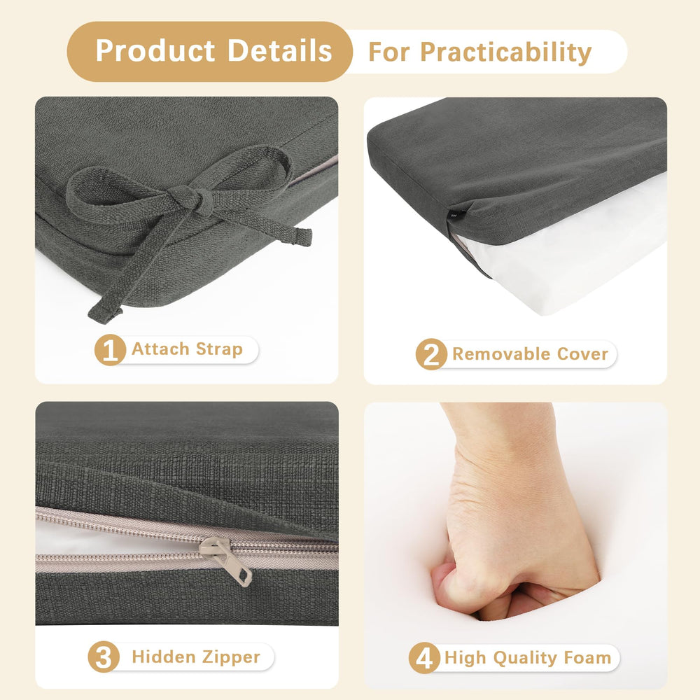 Favoyard cushion ties secured to bench demonstrating stable placement