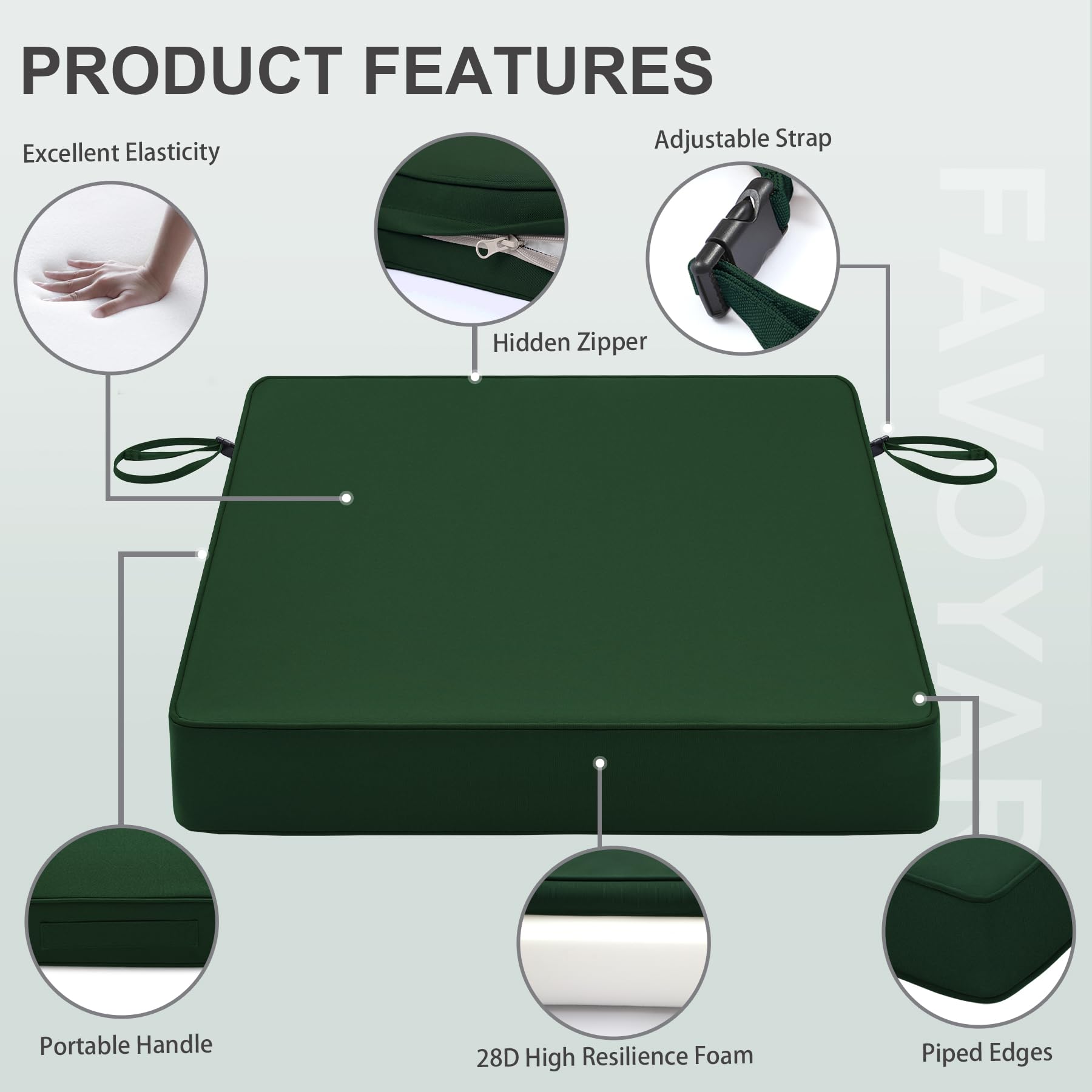 Favoyard hidden zipper close-up revealing TPU-coated waterproof cover and easy removable cleaning