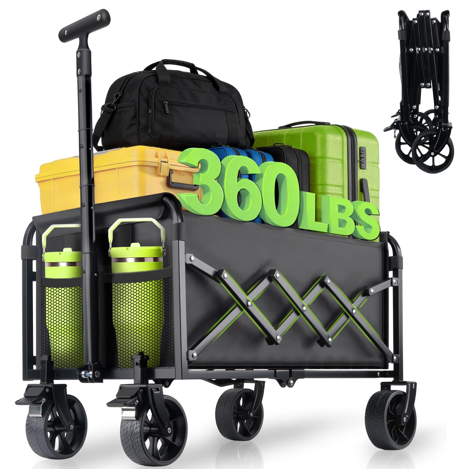 FAVSH front view of foldable wagon cart showing compact storage benefit