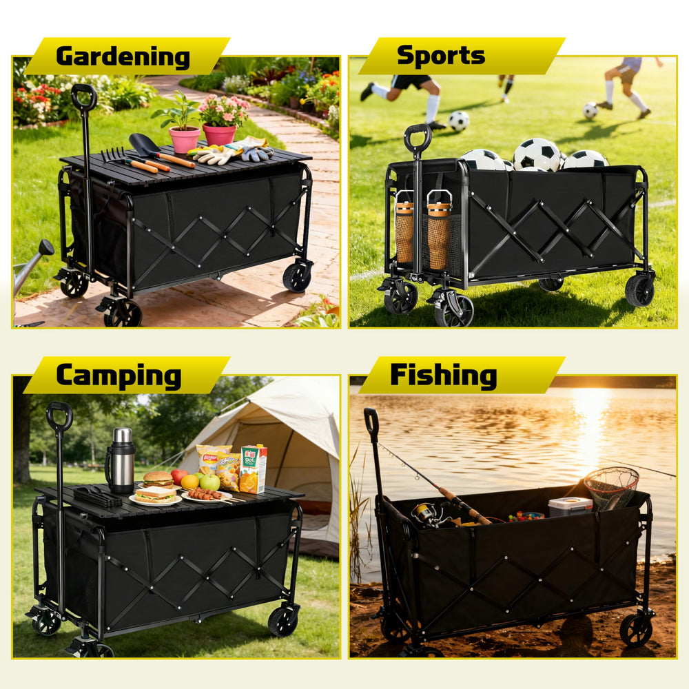 FAVSH lifestyle at beach with wagon in use showing versatile hauling and picnic convenience