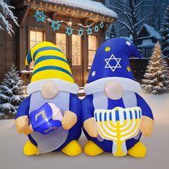 Fayavoo front view gnome couple on lawn showing festive curb appeal