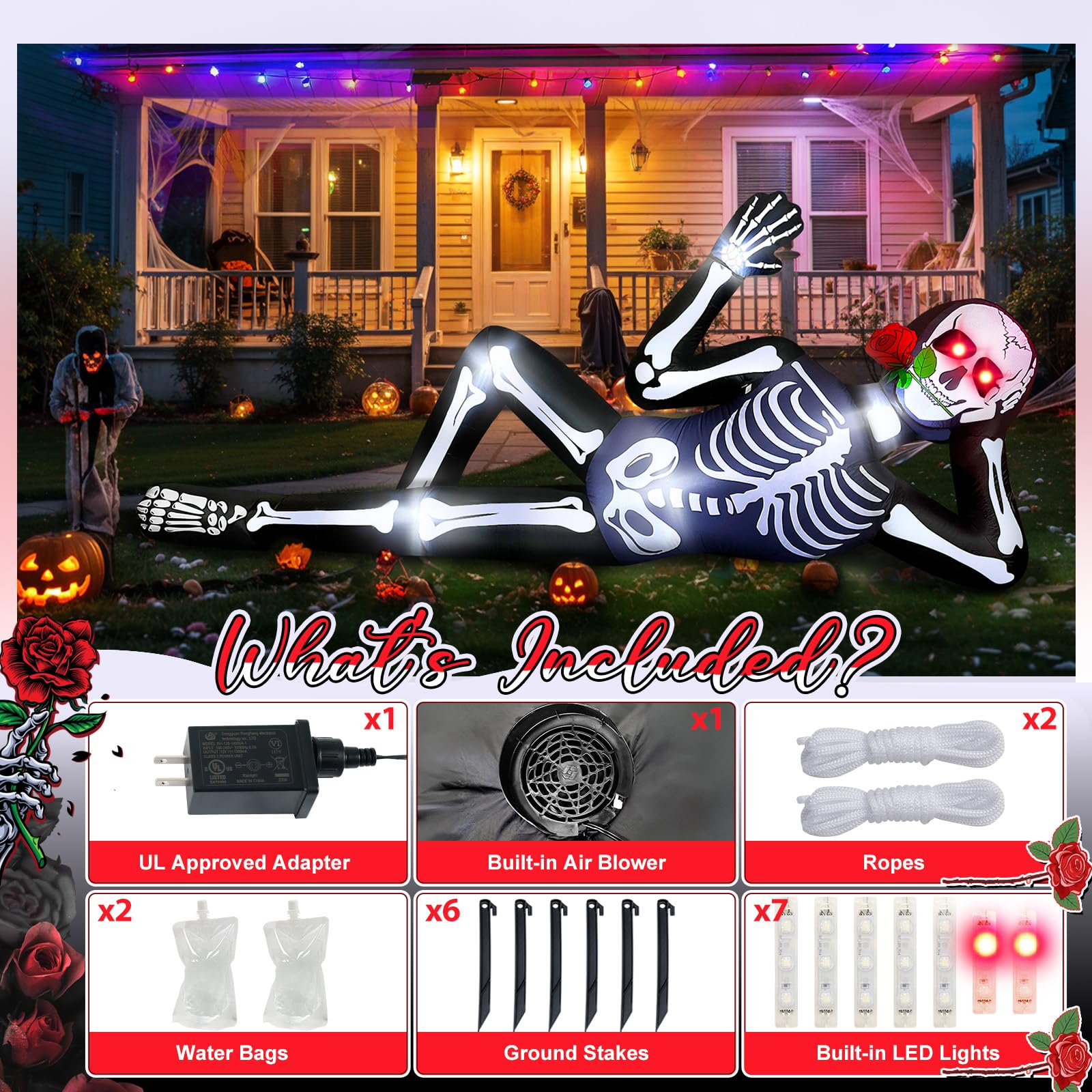 Fayavoo inflated skeleton on lawn creating bold Halloween focal point
