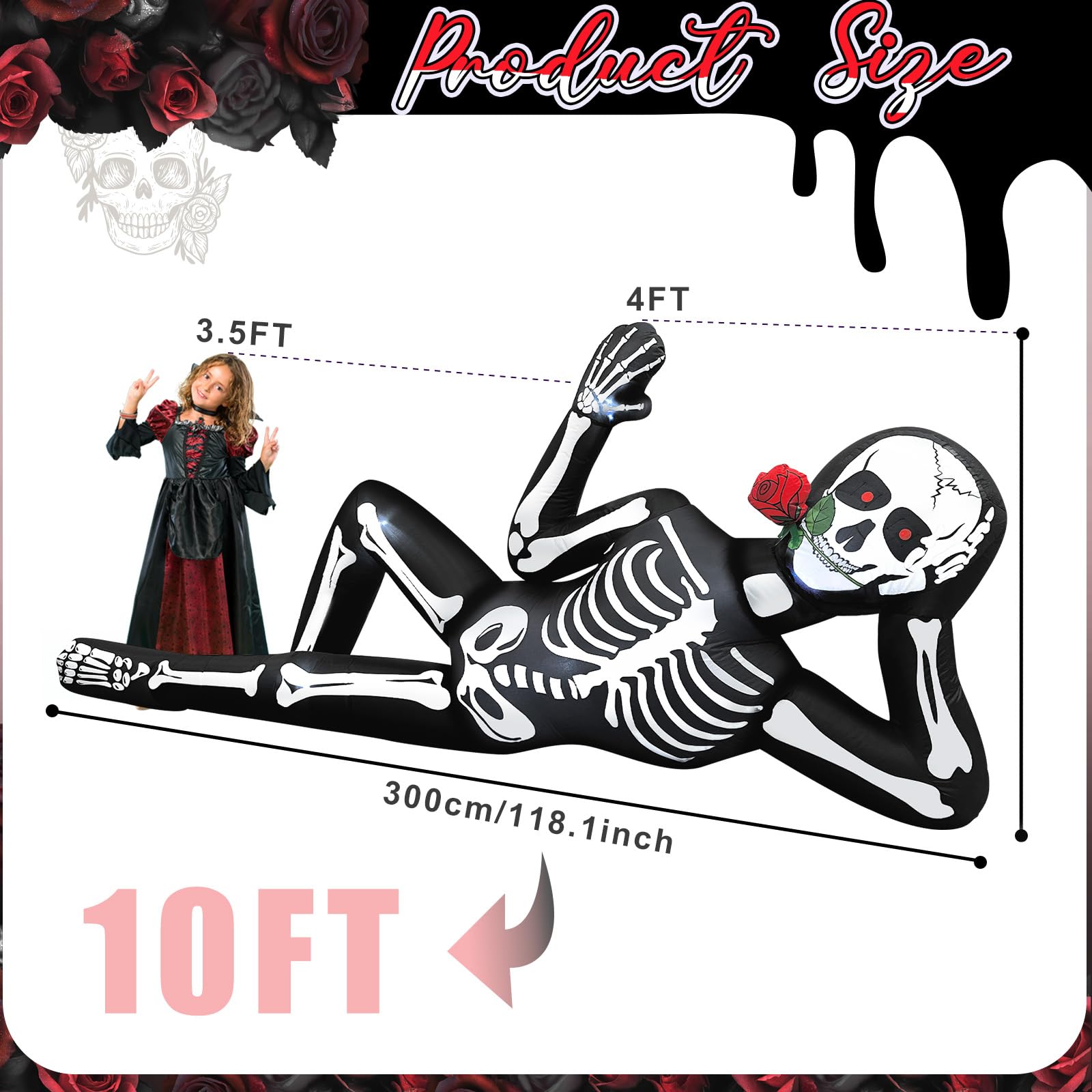 Fayavoo detail of skeleton holding a rose for playful spooky accent