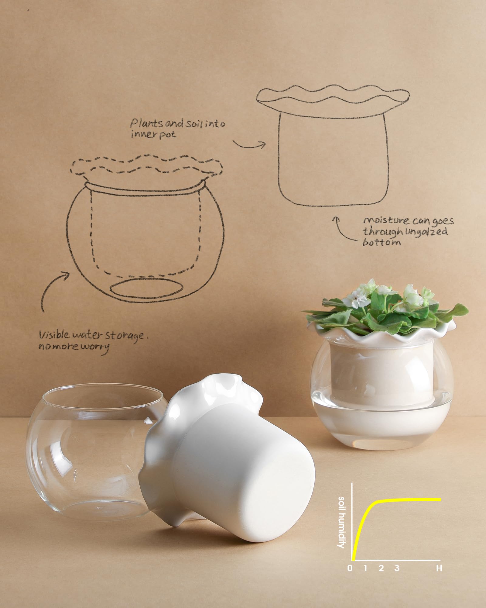Fayoula ceramic inner cup close-up showing absorbent dolomite clay for steady moisture