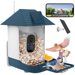 Fazoxo front view showing feeder camera and solar panel, clear daytime benefit