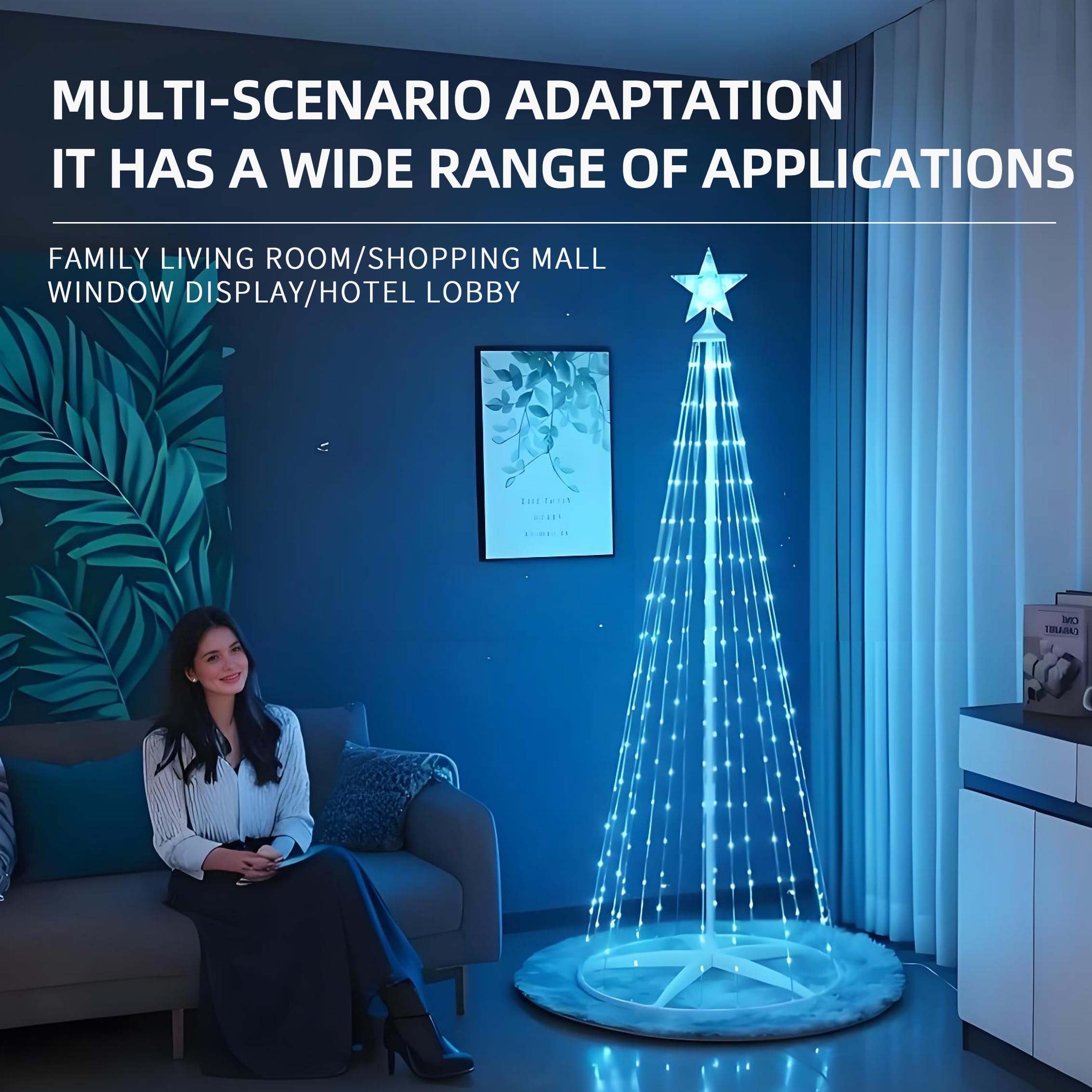 FBSCJU tree in a living room displaying versatile indoor holiday styling