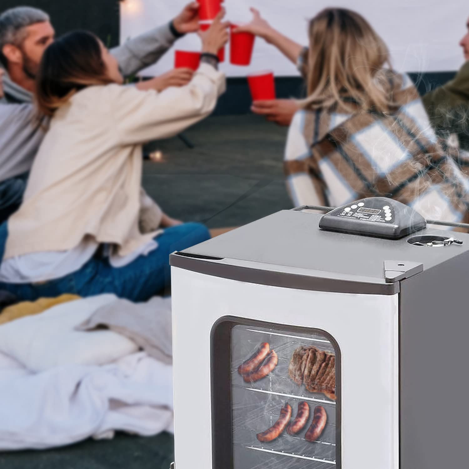 FCCUM lifestyle backyard grill scene showing reliable smoker control for cooking