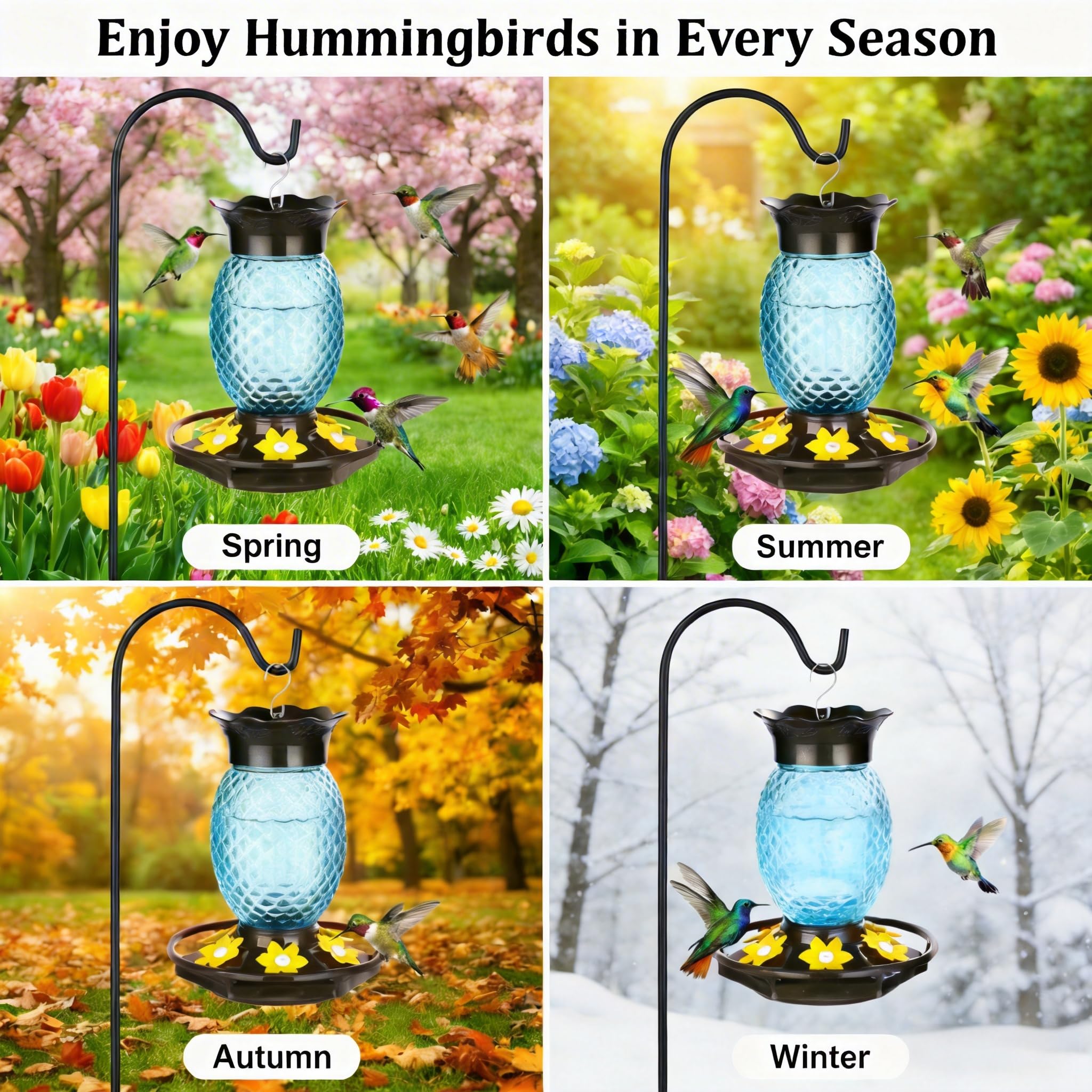 Fchstaer 360° perch with hummingbird demonstrating multiple-bird feeding benefit