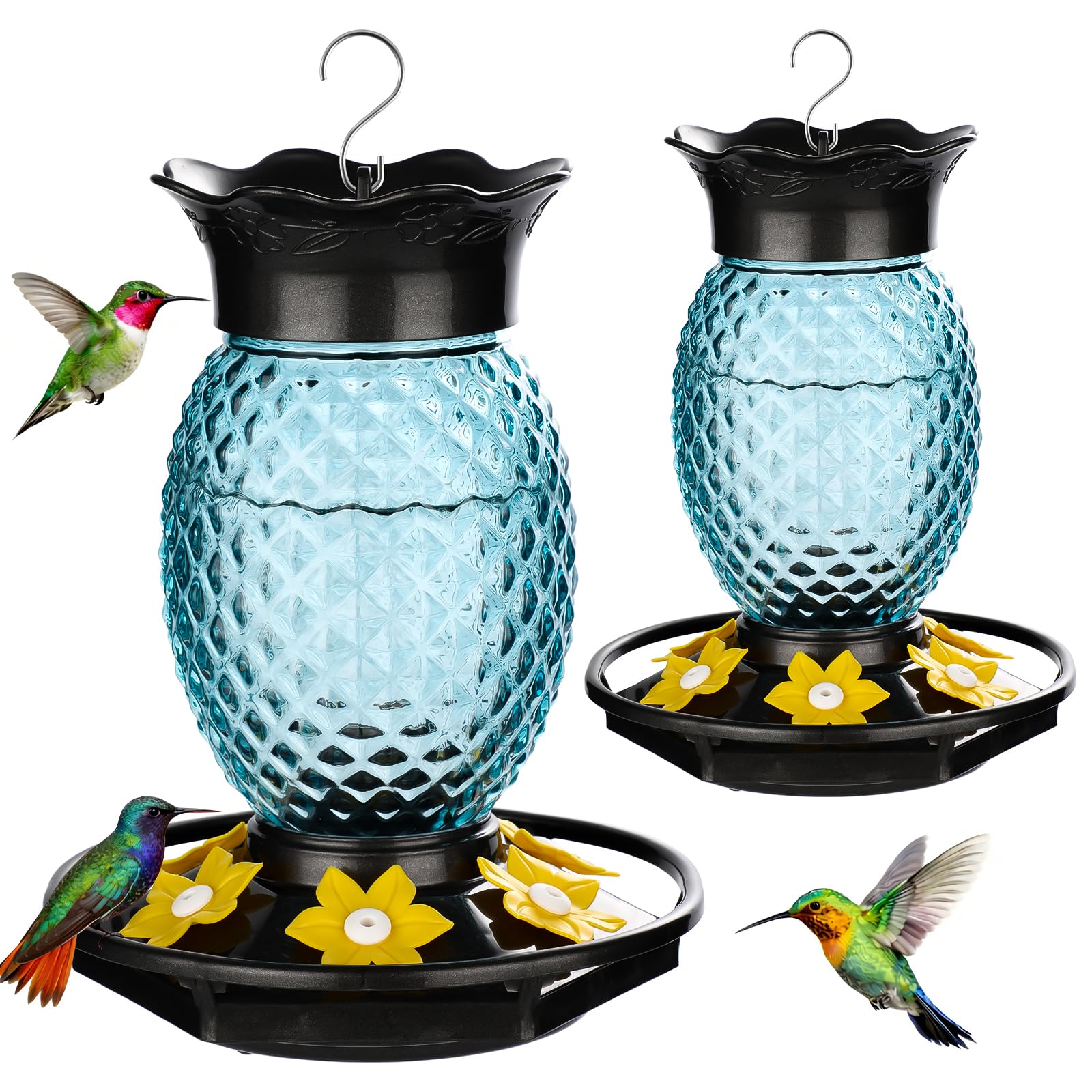 Fchstaer blue pineapple feeder front view showing decorative appeal and easy hanging