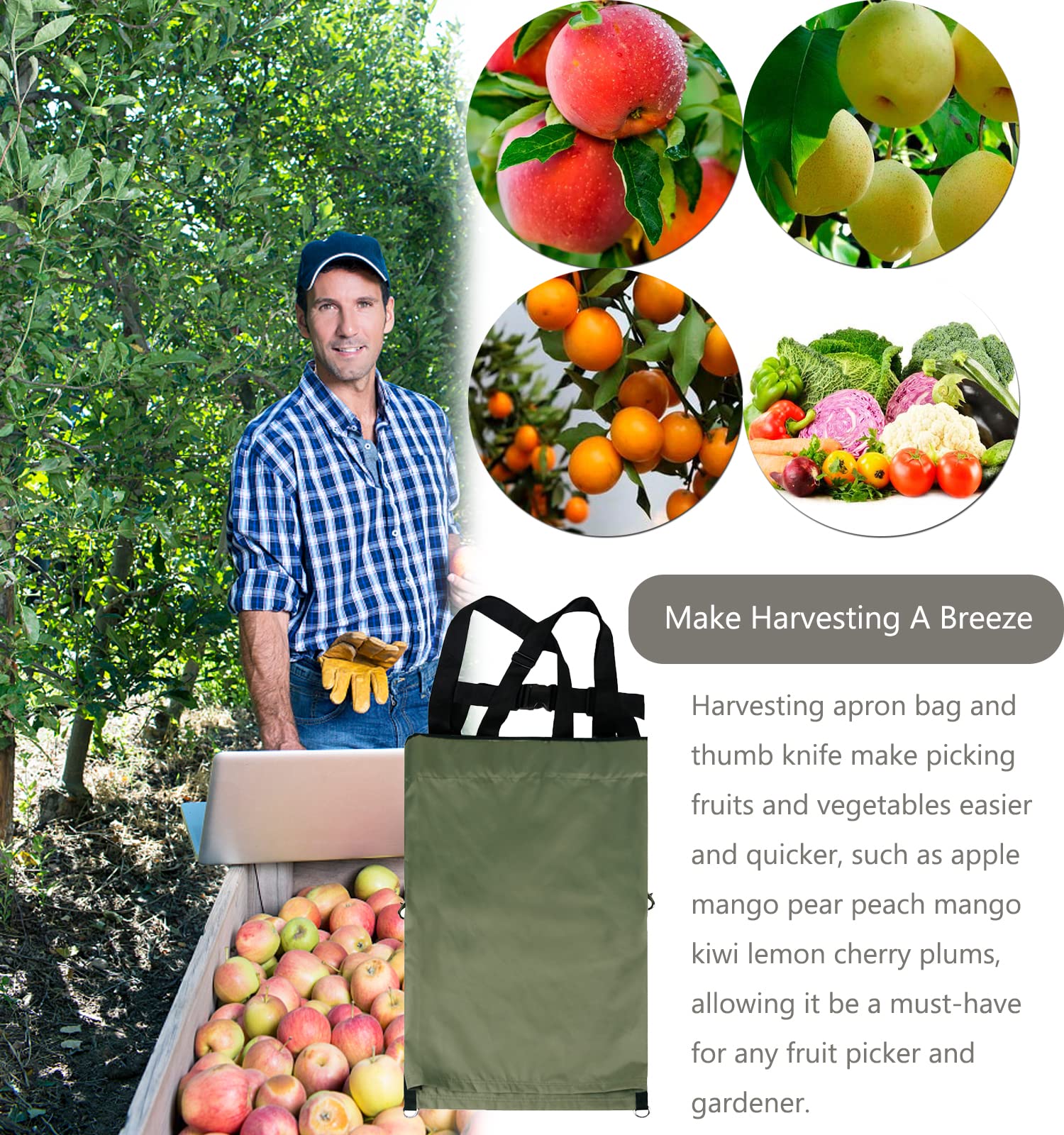 FCOUIID two harvest bags displayed to show capacity and easy swap during picking