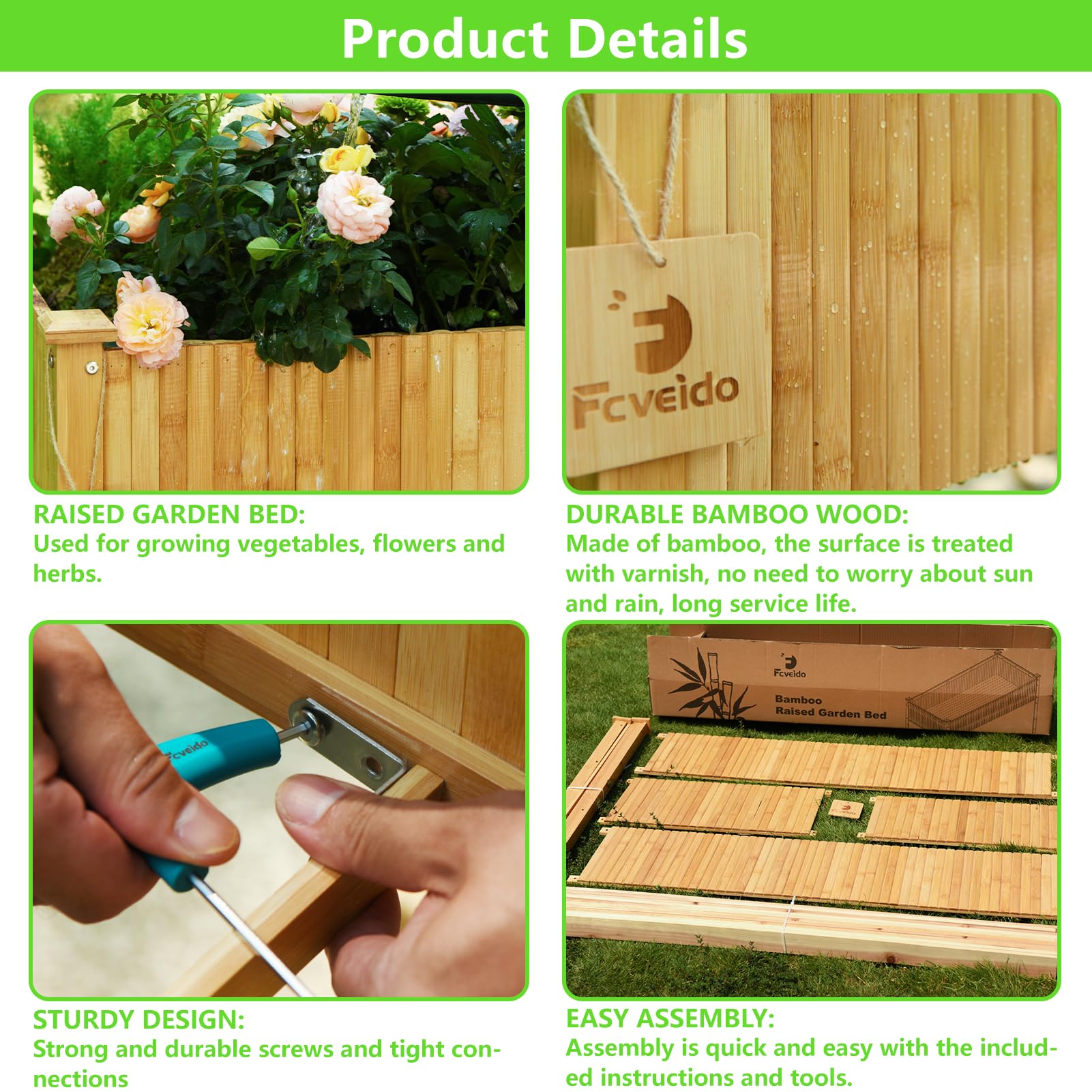 FCVEIDO protective coating finish on bamboo highlighting weather resistance advantage