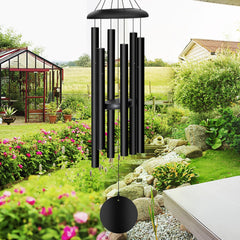 FDOCOI front view of 38-inch wind chime showing matte bronze finish and full length benefit: elegant garden focal point