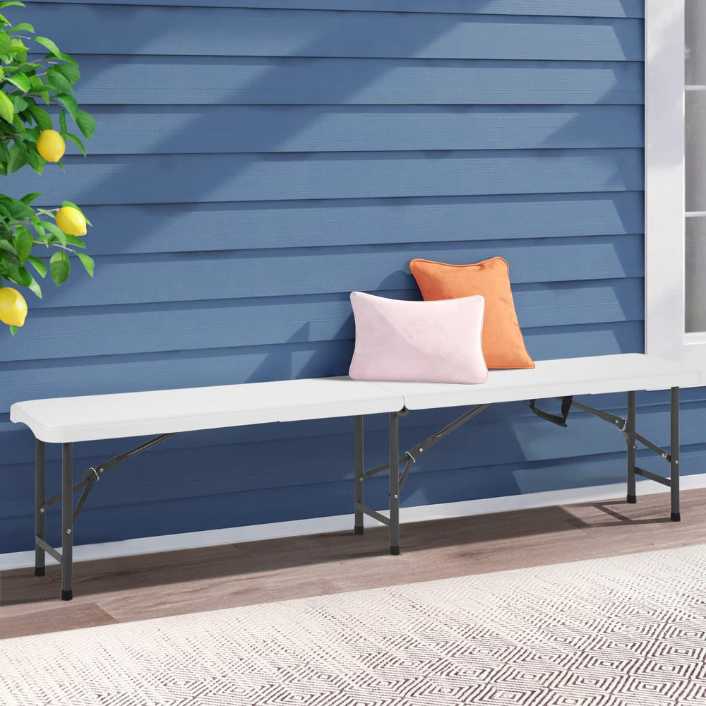 FDW folded bench with carry handle demonstrating easy transport and compact storage