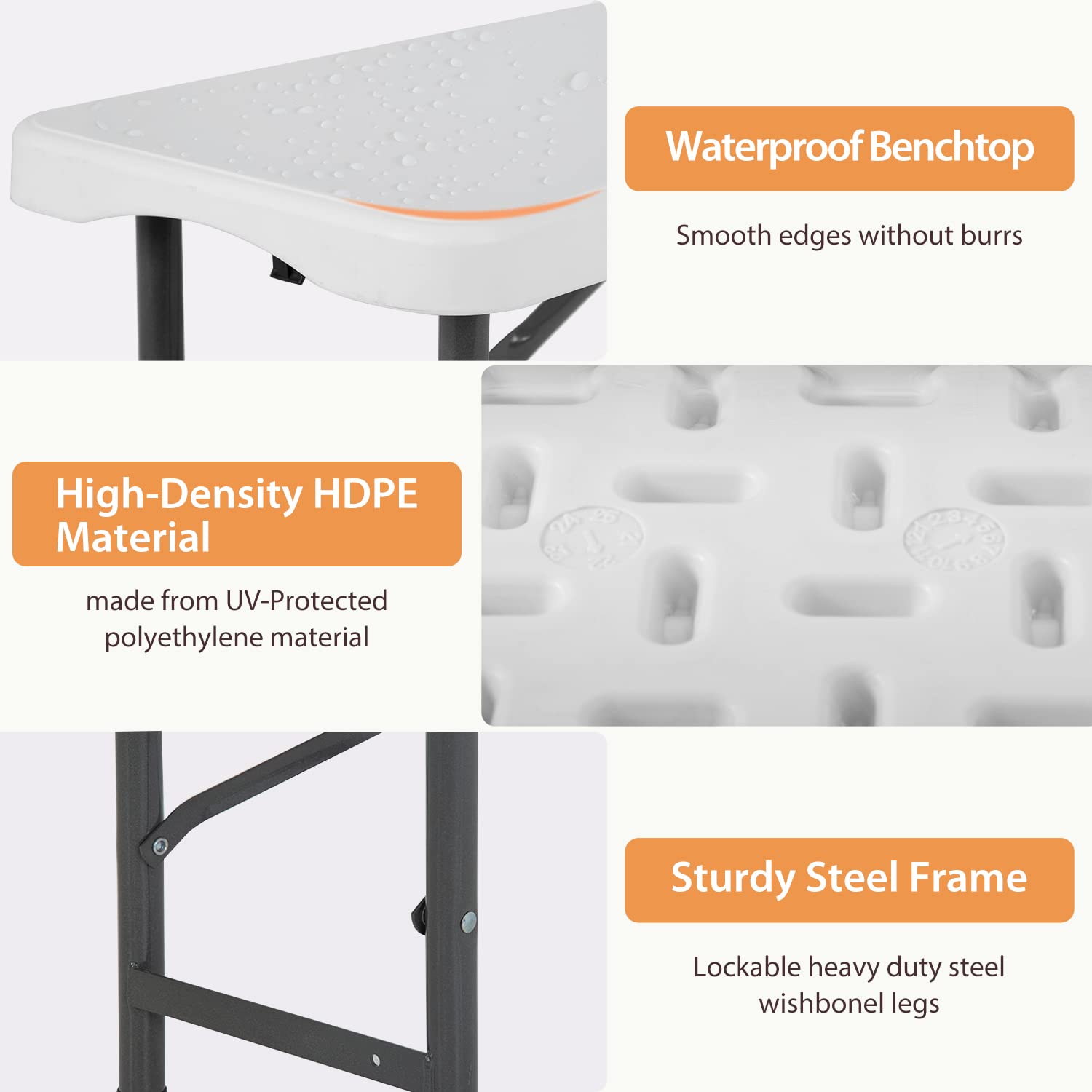 FDW bench leg and wide foot detail offering strong support on grass or patio