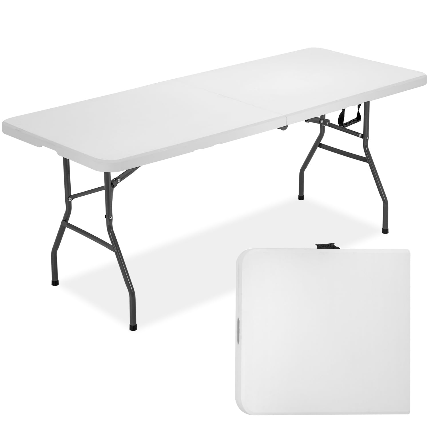 FDW 6FT folding table front view showing stability and clean white finish