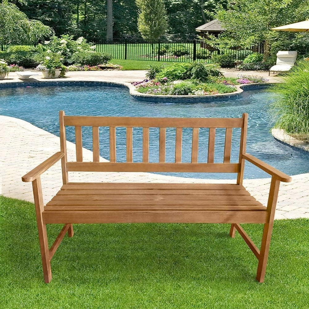 FDW acacia bench wood grain close-up highlighting natural texture and weather-resistant finish benefit longevity