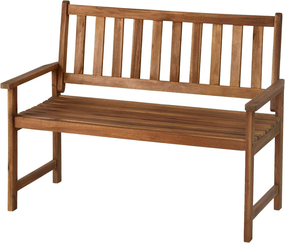 FDW acacia bench front view showing sturdy frame and natural oiled finish benefit durable seating