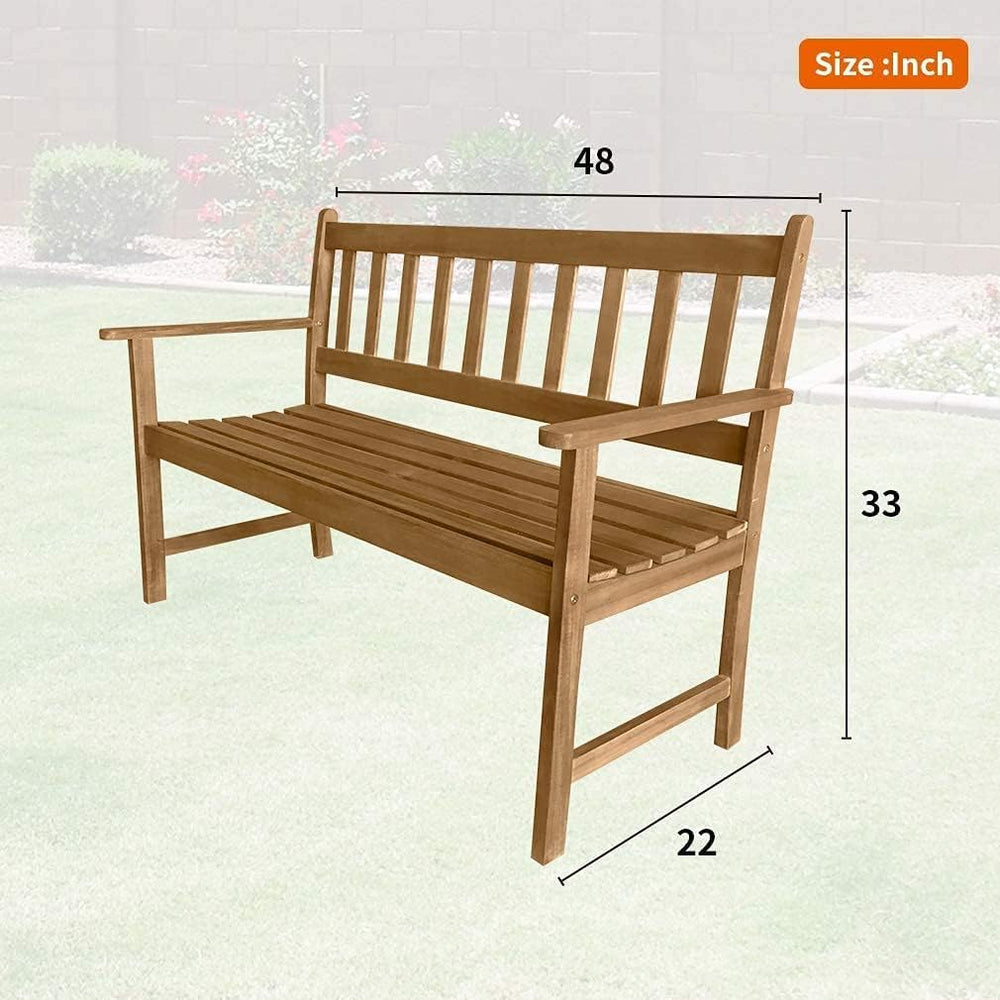 FDW acacia bench on patio styled with plants showing outdoor placement benefit inviting atmosphere