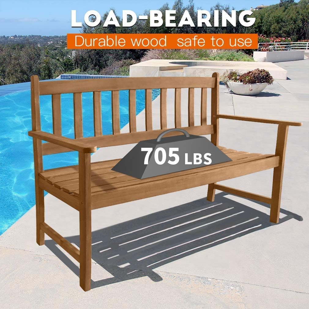 FDW acacia bench with two cushions illustrating scale and two-person seating benefit stylish comfort