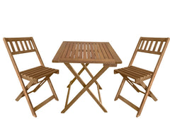 FDW front view of bistro set showing natural acacia wood — warm outdoor seating